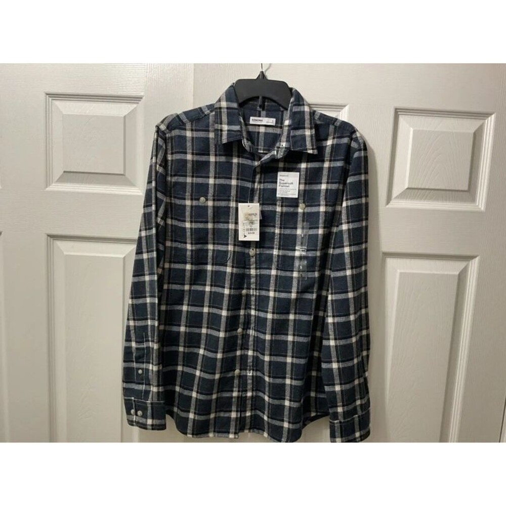Sonoma Flannel Plaid S | Navy Cream Shacket Workwear | NWT Fall Staple